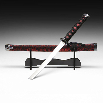 Макет оружия «Сувенирная катана на подставке», чёрные ножны с красным узором, 70 см
