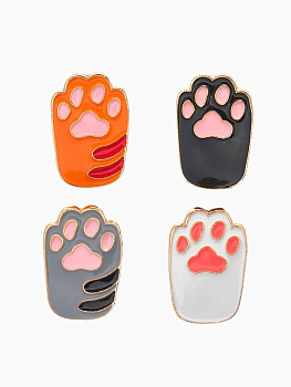Набор значков (4 шт.) «Лапки» кошачьи, цветной в золоте