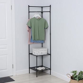 Вешалка - стойка напольная для одежды LaDо́m, угловая, с полками для хранения, 2 яруса, 45×60×180 см, чёрная