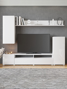 Гостиная «Лира», 2130×1680×350 мм, цвет Белый/ Белый глянец МДФ