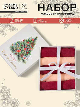 Полотенца махровые «Этель» Merry christmas, 30×30 см - 5 шт., 100% хлопок, 340 г/м²