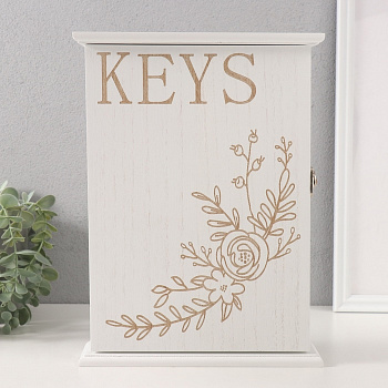 Ключница настенная «Веточка цветочная», дерево, 6 крючков, состаренный белый, 6×22×30 см