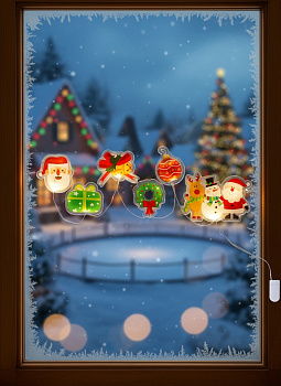 Светодиодная наклейка на окна «Праздничные элементы», 0.5 м, 6 LED, от батареек CR2032×2, свечение тёплое белое