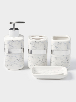 Аксессуары для ванной «Вестерос», 4 предмета, мыльница, дозатор для мыла 390 мл, 2 стакана, белые