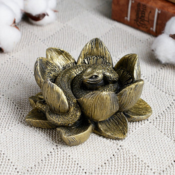 Фигурка «Змея в лотосе», состаренное золото, 12×12×4 см