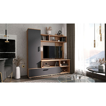 Гостиная «Мини», 1500×440×1520 мм, цвет графит/дуб крафт