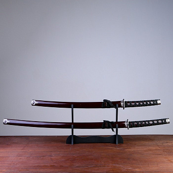 Макет оружия «Сувенирные катаны на подставке 2в1. Красные глянец», подарочный набор, ножны дерево, 78 см; 99 см