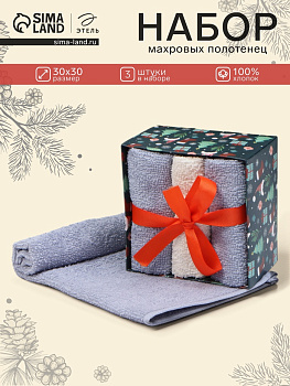 Полотенца махровые «Этель. Новогодние забавы», 30×30 см - 3 шт., хлопок 100%