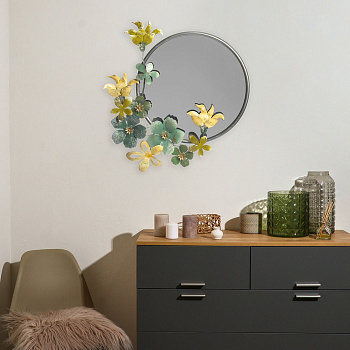 Декор настенный с зеркалом «Цветочная феерия», панно металл, 67.9×64.8×5.7 см