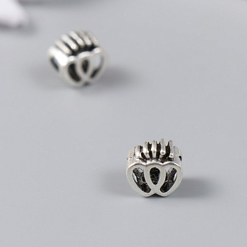 Бусина для рукоделия и плетения «Арт Узор. Два сердца с короной», металл, серебро, 1×1 см