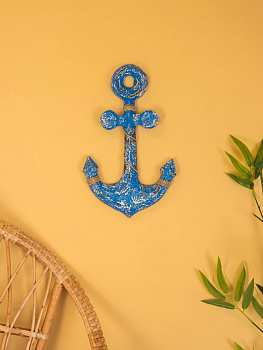 Декор интерьерный «Якорь», 23×2×40 см, дерево, ярко-синий