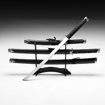 Макет оружия «Сувенирные катаны на подставке 3в1. Чёрный питон», подарочный набор, ножны кожзам, матовый, 46 см; 70 см; 89 см