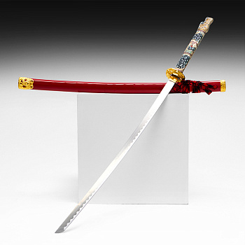 Макет оружия «Сувенирная катана на подставке», красные ножны, голова дракона на рукоятке, 108 см