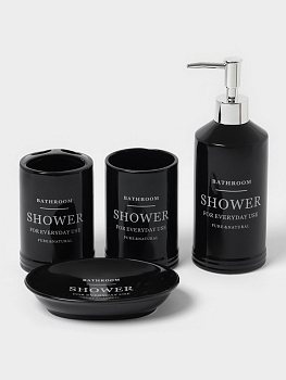 Аксессуары для ванной «Лофт», 4 предмета, мыльница, дозатор для мыла 420 мл, 2 стакана, чёрные