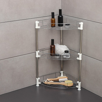 Этажерка настольная угловая 3-х секционная, 38.5×27.5×54.5 см, хром