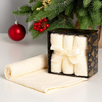 Полотенца махровые «Этель» Merry Christmas, 30×30 см - 3 шт., хлопок 340 г/м²