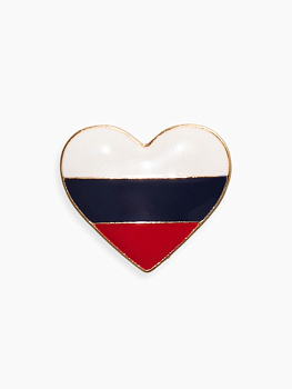 Значок «Россия» в сердце, цветной в серебре