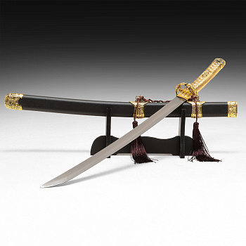 Макет оружия «Сувенирная катана на подставке. Горы», бронзовая отделка
