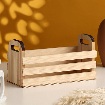 Кашпо для цветов, 24.5×10×13 см, деревянное, с ручками