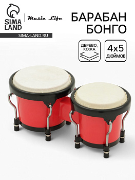 Барабан Бонго Music Life 4×5 дюймов, красный