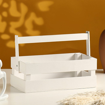 Кашпо для цветов «Двушка лайт», 24.5×13.5×9 см, деревянное, с ручкой, белое