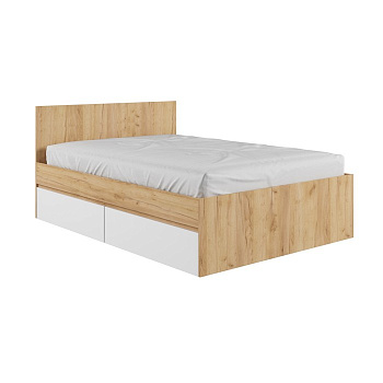 Кровать двуспальная «Клик Мебель. Мадера», с основанием, 2 ящика, спальное место 1600×2000 мм, цвет дуб крафт золотой/белый