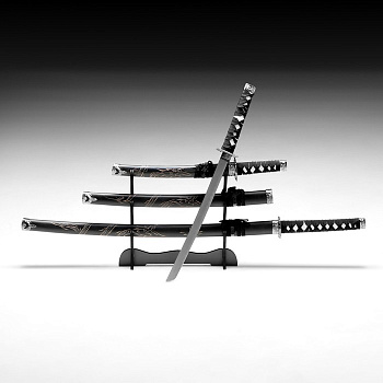 Макет оружия «Сувенирные катаны на подставке 3в1. Чёрный дракон», подарочный набор, ножны дерево, 51 см; 71 см; 100 см