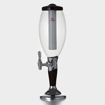 Башня пивная «Вавилон стиль», 3 л, колба для льда, подсветка, батарейки CR=2032, пластик, коричневая