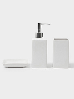 Аксессуары для ванной «Лодж», 3 предмета: мыльница, дозатор для мыла 350 мл, стакан, белые