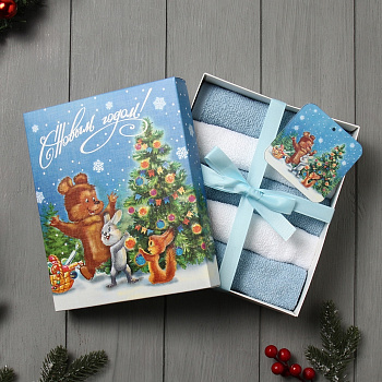 Полотенца махровые «Этель. Новогодняя открытка» 30×30 см - 5 шт., 100% хлопок, 340 г/м²