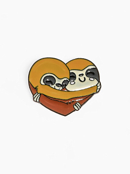 Значок «Два ленивца» сердце, цвет коричневый в чёрном металле