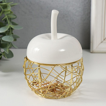 Шкатулка для украшений «Яблочко», керамика, металл, белая, 8.5×8.5×12 см