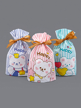 Пакет - мешочек полиэтиленовый подарочный с лентой, «Счастье», МИКС, 13×23 см