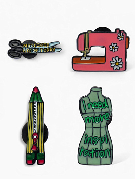 Набор значков (4 шт.) «Швея», цветной в чёрном металле