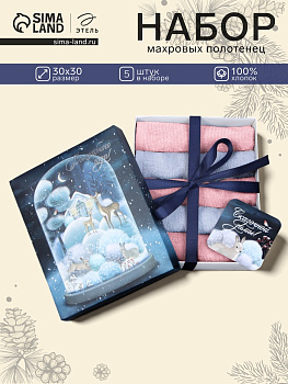 Полотенца махровые «Этель. Волшебного года», 30×30 см - 5 шт., хлопок 100%