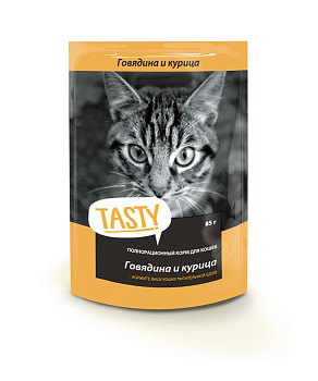 Tasty корм конс. д/кош. с говядиной и курицей в желе, пауч, 85 г