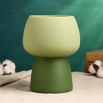 Декоративное кашпо - ваза для цветов «Мина», 14×14×20 см, керамическое, зелёное