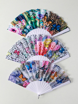 Веер складной «Бабочки и цветы на леопарде», 23 см, МИКС