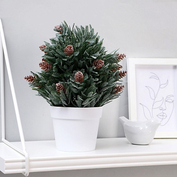 Искусственный цветок в горшке «Хвойный куст», 10×24 см