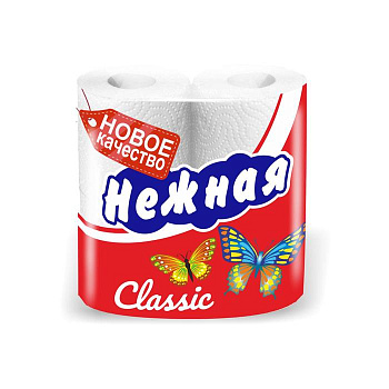 Туалетная бумага «Нежная», с втулкой, 2 слоя, 4 рулона