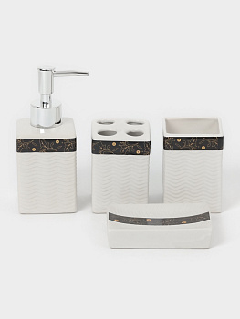 Аксессуары для ванной «Золотой лист», 4 предмета: дозатор 250 мл, мыльница, 2 стакана, белые