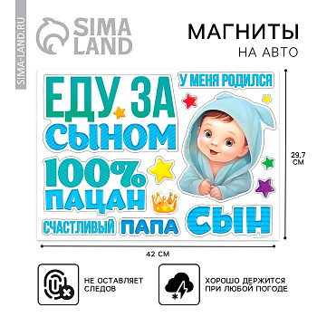 Набор магнитов на авто «Еду за сыном», на выписку, 42 см × 29.7 см