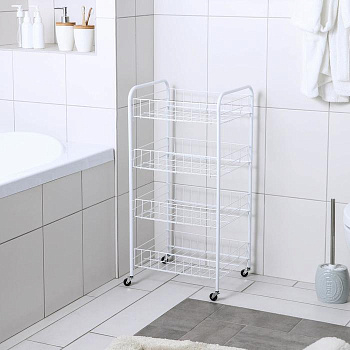Этажерка напольная 4-х секционная Доляна, на колёсах, 31×34×77 см, белая
