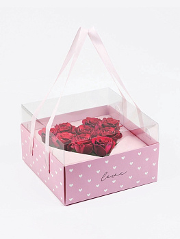 Коробка для цветов с фигурным вкладышем и PVC крышкой «Love», 23.5×23.5×15 см