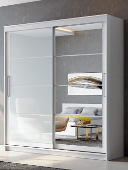 Шкаф – купе «Лорд», с зеркалом и ящиками, 1601×600×2200 мм, цвет белый