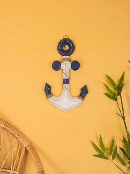 Декор интерьерный «Якорь», 23×2×40 см, дерево, бело-синий