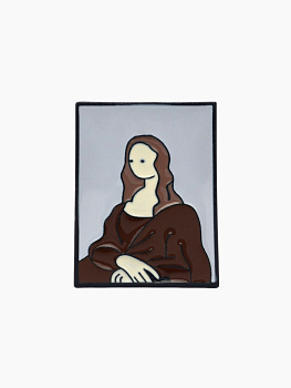 Значок «Искусство» Мона Лиза, бело-коричневый в чёрном металле