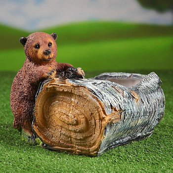 Декоративное кашпо для цветов «Берёза с мишкой», h=22 см, d=14 см, полистоун