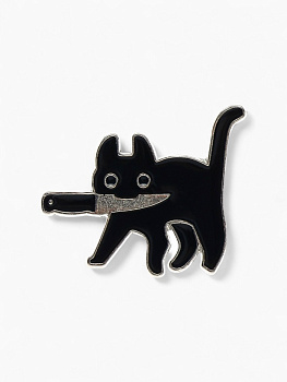 Значок «Кот» охотник, цвет чёрный в серебре