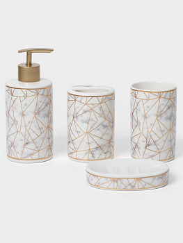 Аксессуары для ванной «Лофт», 4 предмета, дозатор 250 мл, мыльница, 2 стакана, белые
